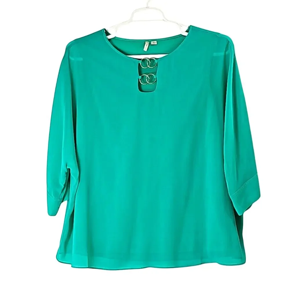 Womens Sz L Kelly Green Business Casual Office Church Tank Silver Gromet Top